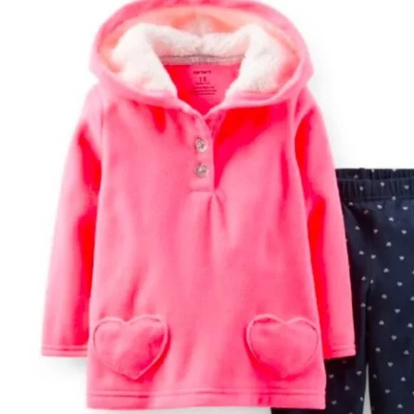 NWT Carter's Baby Girl's 2-PC Cardigan Leggings Set Hood Glittery Hearts… - Picture 2 of 7